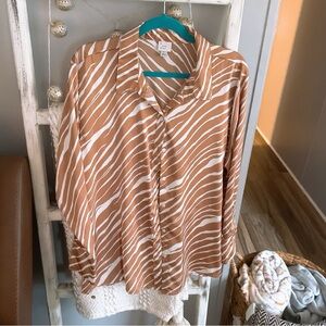 A New Day Zebra Print Copper Satin Blouse Size Large
